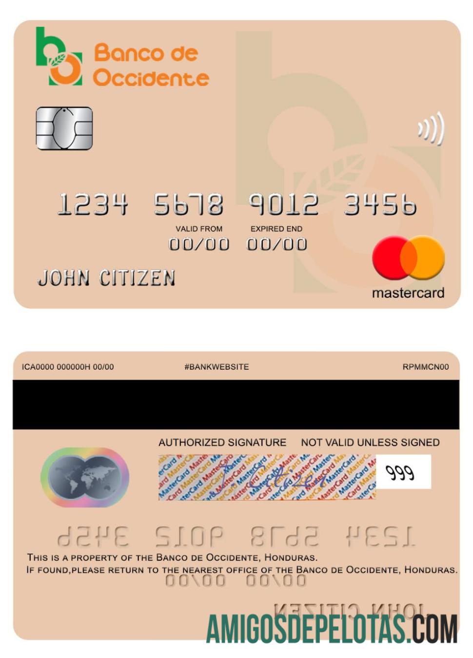 Honduras Banco De Occidente Mastercard baixar para verificação